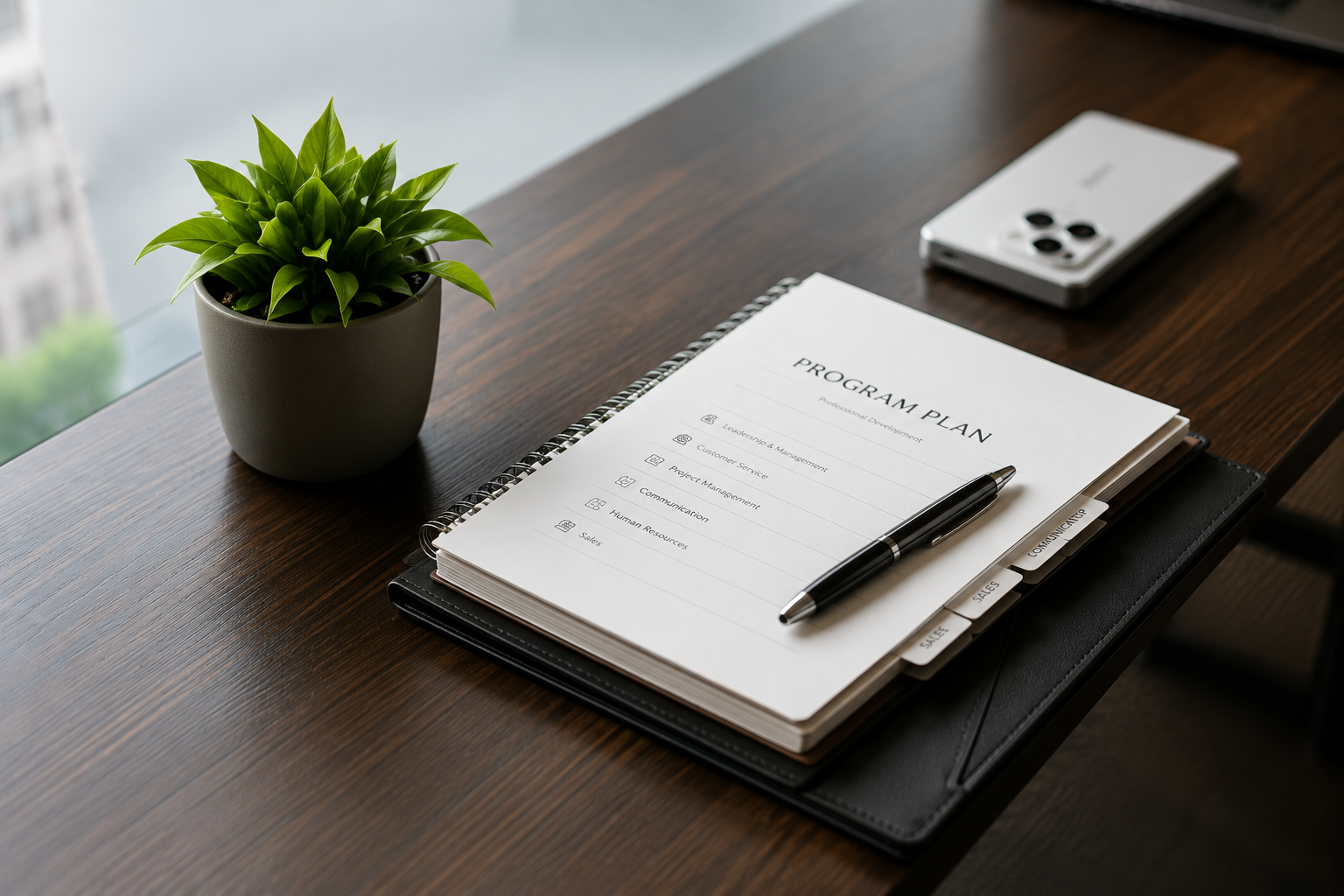 Professional working at a desk in a modern office environment